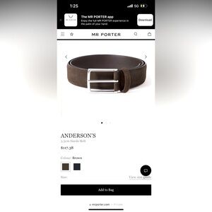 Anderson’s Men’s smart brown suede with white stitching belt